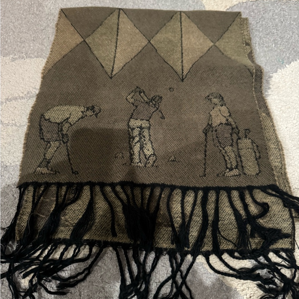 Vintage Golf Scene Tapestry Scarf made in Italy Modena super soft